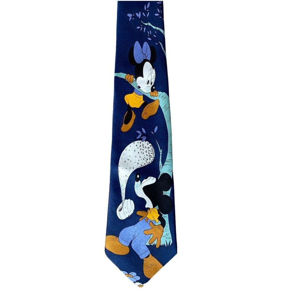 Mickey And Minnie Mouse Neck Tie Necktie Silk Handmade Beehive Blue